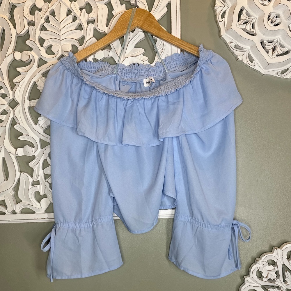 Superdown Light Blue Ruffle Crop Long Sleeve Small